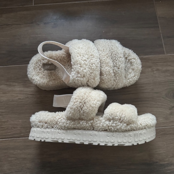 UGG Natural White Oh Fluffita Slingback Slippers - Picture 8 of 9